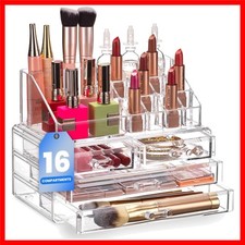 Sophisticated Clear Acrylic Makeup Organizer - 16 Compartments Drawers