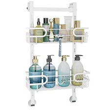  Over The Door Shower Caddy - 2 Tier Adjustable Hanging Shower 2-tier White