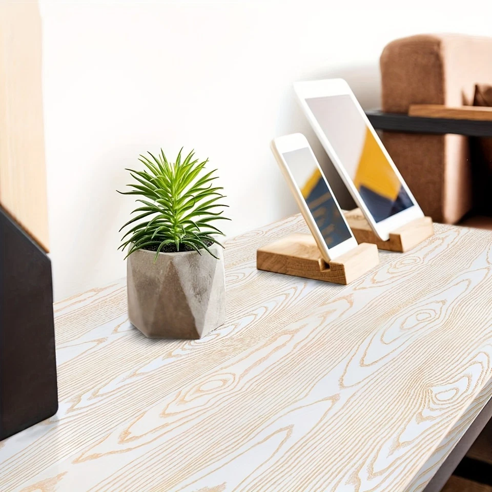 Papel tapiz de madera oro blanco pelar y pegar papel tapiz papel de contacto de grano de madera Foto 3 de 4