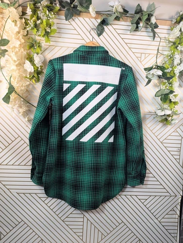 OFF WHITE TARTAN SHIRT DIAG ALL OVER Giacca Cappotto Verde Bianco Taglia S