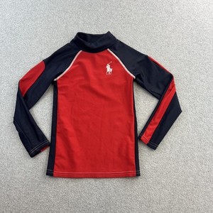 Polo Ralph Lauren Swim Shirt Youth Size 5 Red Navy Long Sleeve Rash Guard Top