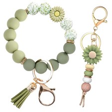 Bracelet Key Ring Set 2PCS Silicone Beaded Cute Car Wristlet