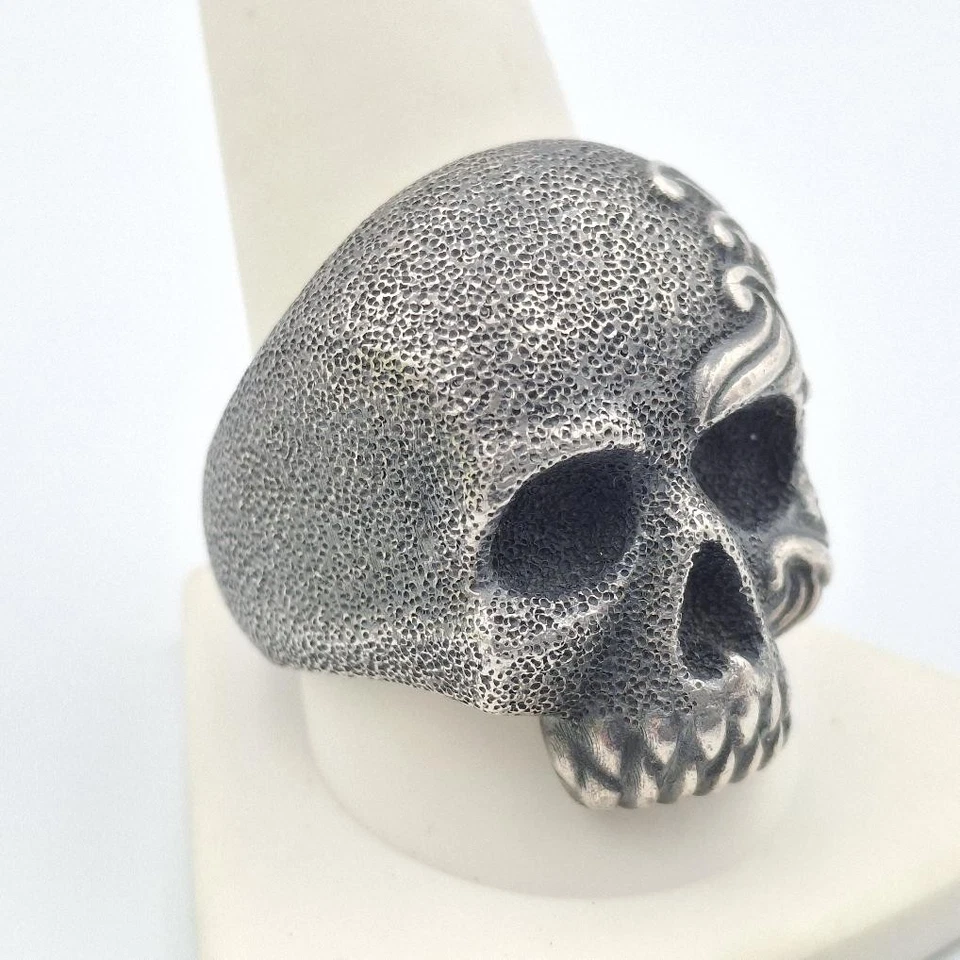 Anillo de motociclista grande con textura pesada de plata de ley 925 y filigrana talla 10 Foto 2 de 4