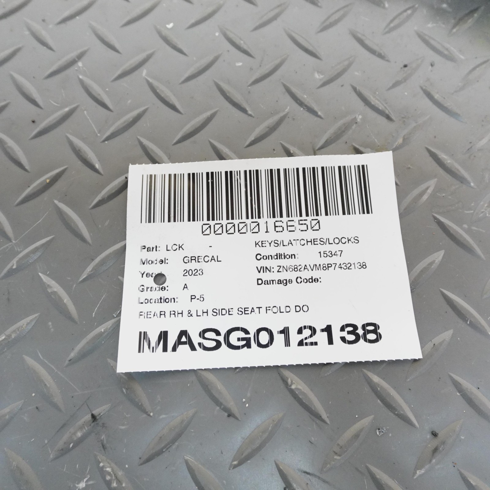 Maserati Grecale Folgore 2023-2026 Rear Right Seat P/N 505564020