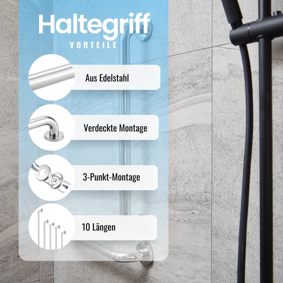 Badewannengriff Haltegriff Edelstahl Handgriff Duschgriff Senioren Griff Chrom - Bild 2 von 4