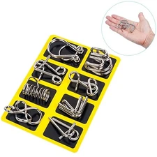 Set OF 24 Metal Wire Puzzle With Pouch Brain Teaser IQ Test Trick Toy For Party