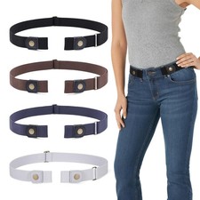 4 Pieces No Buckle Invisible Stretch Belt Buckle-Elastic Belt for ,Black Coff...