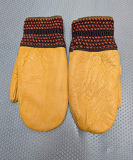 VTG Deerskin Leather Mittens Wool Lined Knit Cuffs Work Gloves Men's Size 7