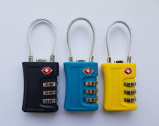 3 x LIGHTWEIGHT CABLE TSA COMBINATION LUGGAGE LOCKS  - BLACK, BLUE, YELLOW