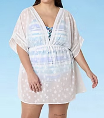 Outdoor Oasis Womens Star Dress Swimsuit Cover-Up. White. Plus Size 3X - New