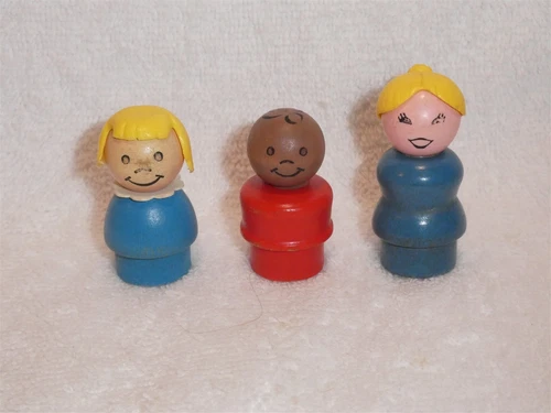 Fisher Price Little People Vintage Wood Figure Lot Mom African American Boy Girl