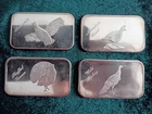 4 - 1 oz Silver Bars, Justice Mint, Complete Bird Series, W/Error Bar!