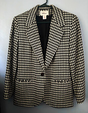Worthington Black/White Houndstooth Lined Blazer Jacket Button Size 8