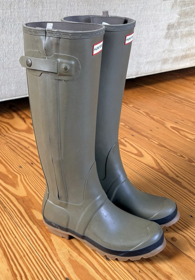 Botas de lluvia de goma Wellington altas originales Hunter para mujer talla 7M 8F verdes altas Foto 2 de 4