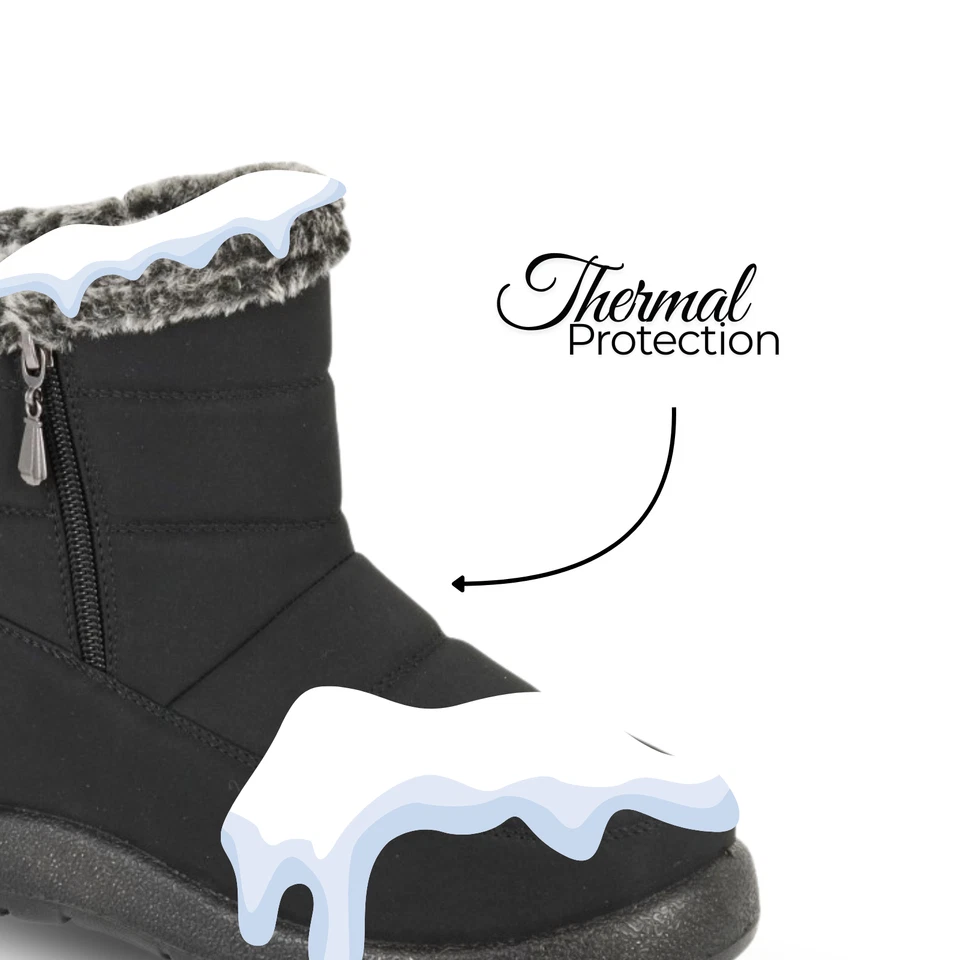 Ladies Wide Thermal Boots EEE Fit Zip Boulevard Ankle Padded Fur Warm Winter - Image 4 of 4