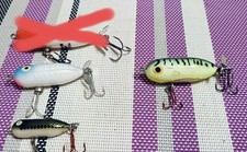 Heddon Tiny Torpedo Set of 3 Topwater Lures Red & White, Used Bonus