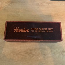 Henviro Leather Shoe Shine Kit Travel Roll Brown Case Polish Brush Mink Oil NEW