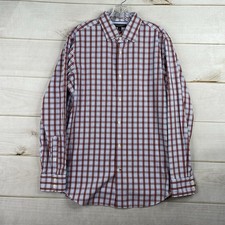 Banana Republic Mens Shirt Sz M Non Iron Slim Fit Red Blue Plaid Button Down