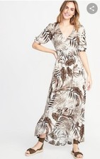 Old Navy Tropical Palm Leaf Waist Defined Maxi Dress Size XL Vacation Asym