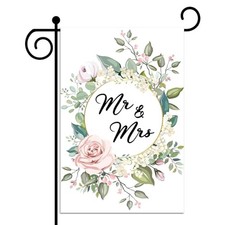 Mr and Mrs Wedding Garden Flag Double Sided Flowers Bridal Shower Yard Flag