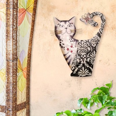Eangee Cat 14'' High White and Black Metal Wall Decor