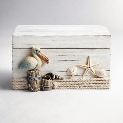 VTG Pelican Trinket Wooden Jewelry Knick Knack Box H 6 x 4  W Starfish Beach