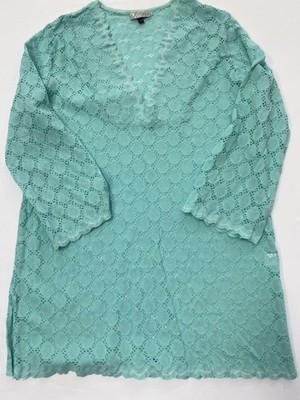 J. Valdi Aqua Blue Lace Swim Cover Up Dress Size 1X Plus Boho Summer Beach