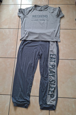 Damen Schlafanzug-Set XXL Grau Kurzarm Rundha...