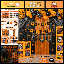 128 Pcs Halloween Party Decorations - Balloons, Banners, Bat  Spider Decor