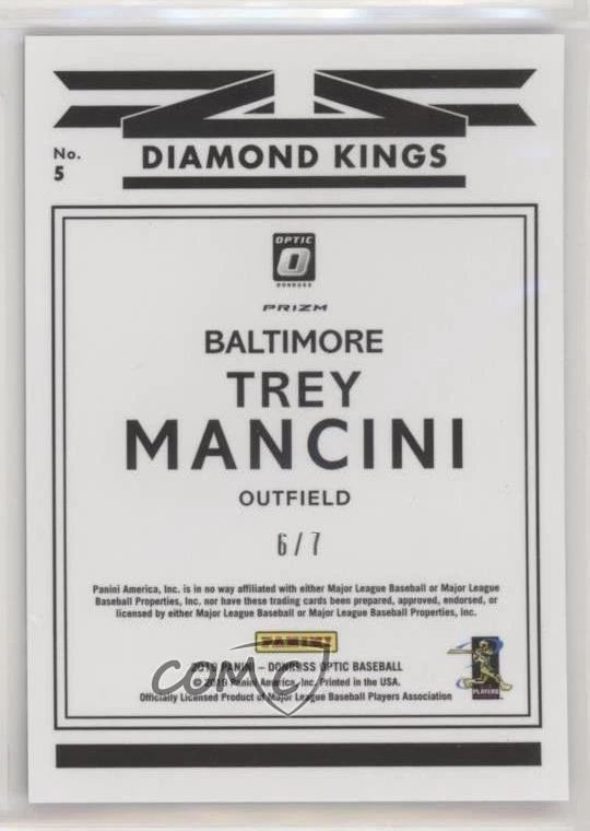 2019 Panini Donruss Optic Diamond Kings Blue Cracked Ice Prizm /7 Trey Mancini - Image 2 of 2