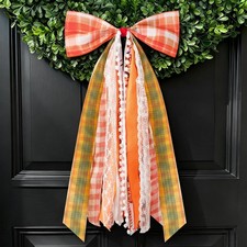 Fall Decor Large Autumn Harvest Wreath Bow Front Door 27x13 Inch Ornament