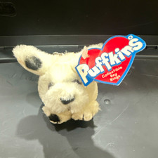 Puffkins Cinden Plush Dog Key Ring Keychain White Black Spots vintage