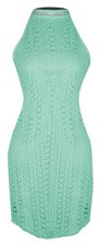 Elegant Moments Mint Crochet Lace Summer Halter Cocktail Mini Dress M Lined