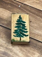 HTF RUBBER STAMPEDE A2411E EVERGREEN PINE WOOD MOUNTED RUBBER STAMP WITH SNOW