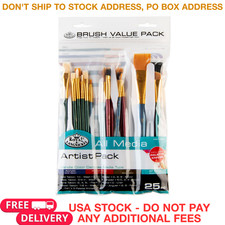 25 Pc Paint Brush Set All Media Acrylic Watercolor Oil Synthetic Taklon Variety