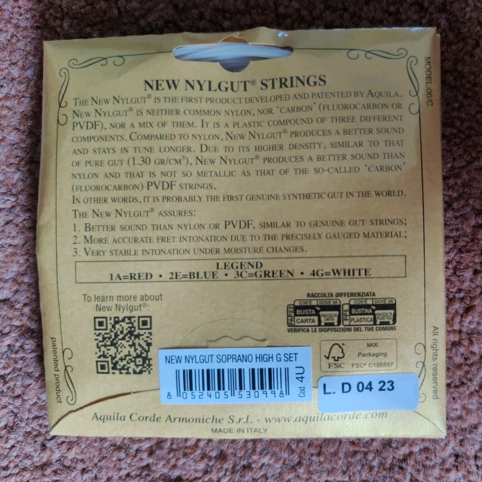 Aquila Ukulele Strings -  Nylgut Soprano High G Set - 4U - Image 2 of 2