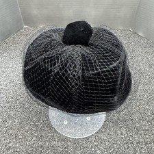 Vtg Hat Pillbox Womens One Size Black Velvet Veiled Millinery Cocktail 50s