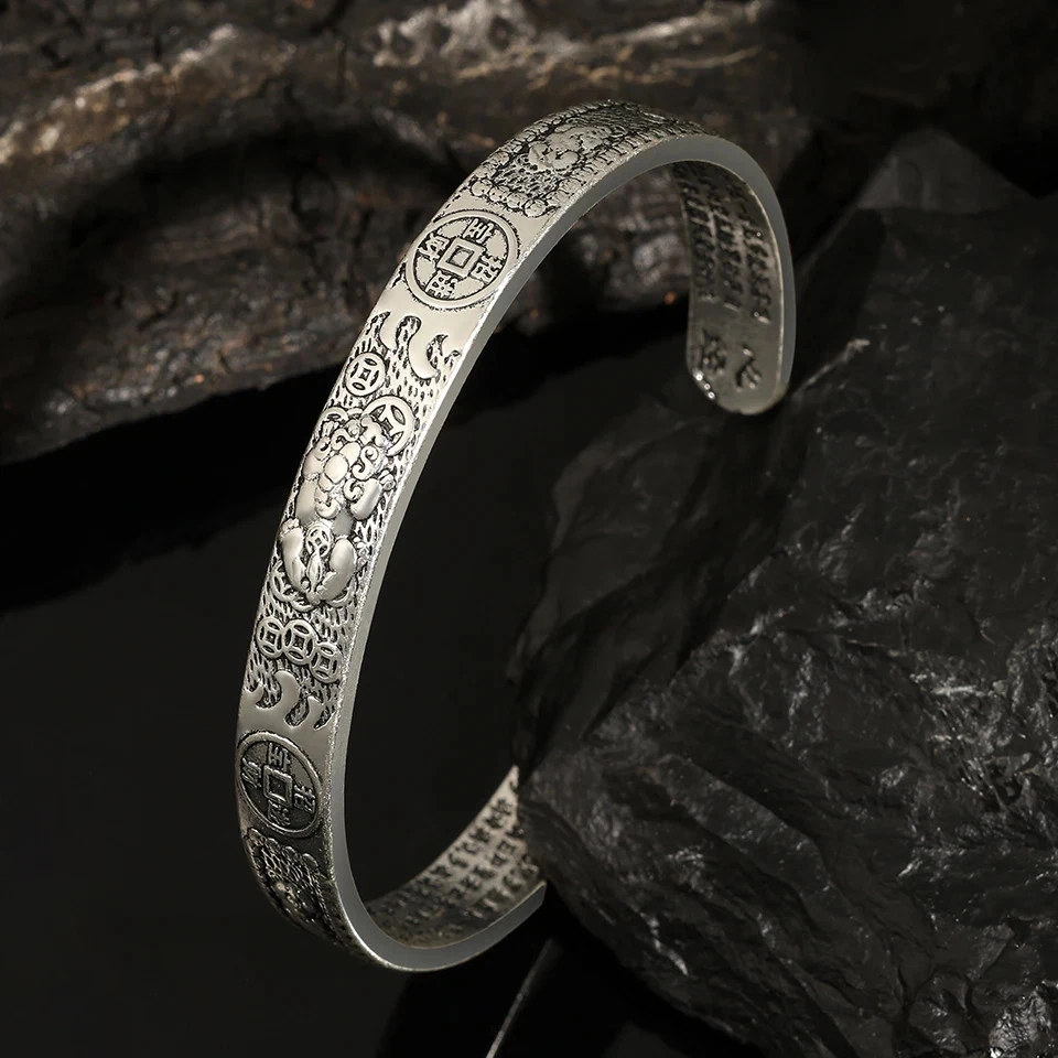 Brazalete Brazalete Tono Plata Étnico Vintage Dominio Brazalete Abierto Hombres Joyería Foto 2 de 4