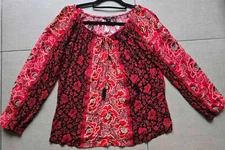 DESIGUAL Women Boho Top Long Sleeve Muiticolor Red Floral Size M