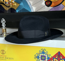 Vintage Borsalino 62cm 7 5/8-3/4 Navy Blue wide Brim Fur Felt Fedora Casa Antica