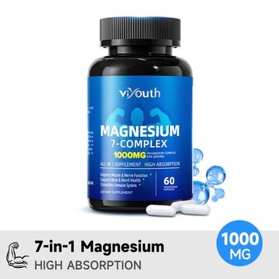 7-in-1 Magnesium Complex 1000mg.Enhanced with Zinc, Non-GMO, 60 Capsules