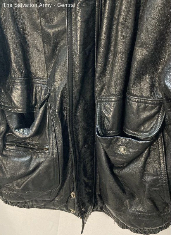 Members Only Mens Black Leather Collared Long Sleeve Bomber Jacket Size Large - Image 4 of 4