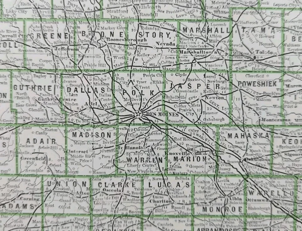 Vintage 1884 IOWA Map 13"x11" Old Antique Original DES MOINES IOWA CITY WATERLOO - Image 4 of 4