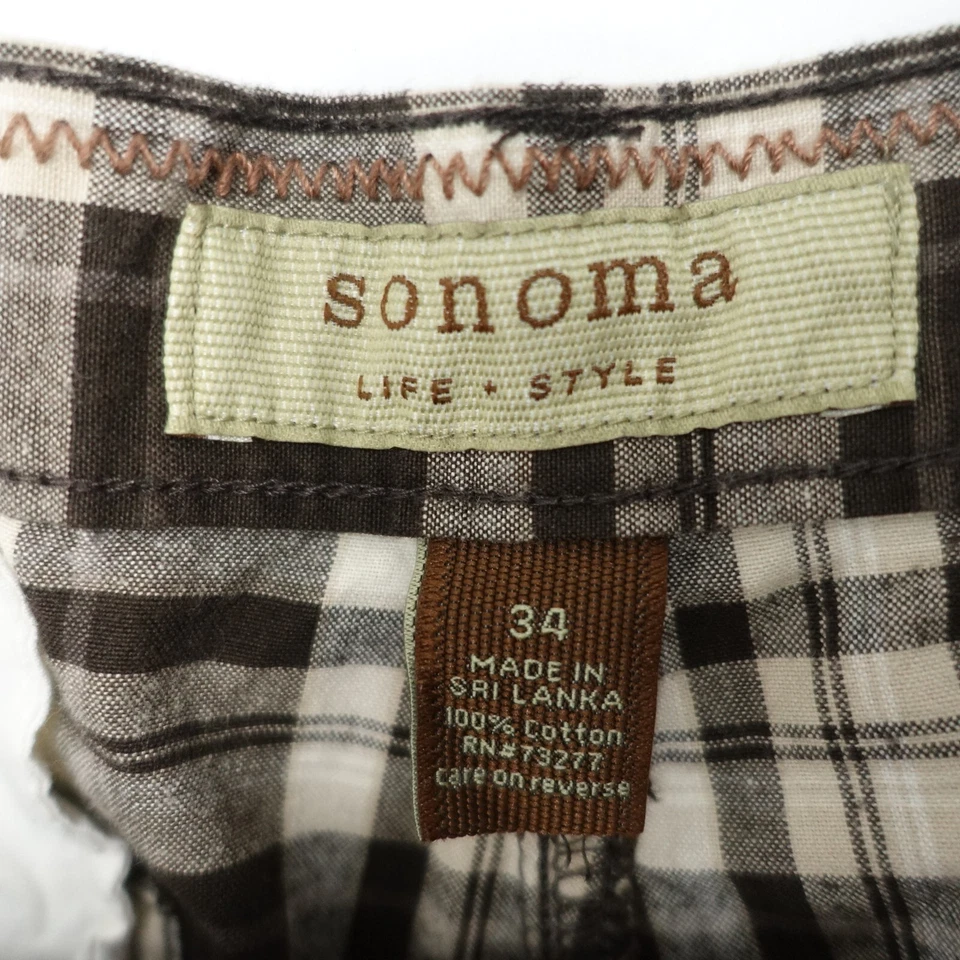 Pantalones Cortos Sonoma Cargo Para Hombre Talla 34 Marrón/Blanco Algodón Bolsillos a Cuadros Ajuste Regular Foto 3 de 4