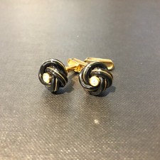 Onyx and Diamond 18ct Yellow Gold Knot Cufflinks by McCabe & McCarty - 3220