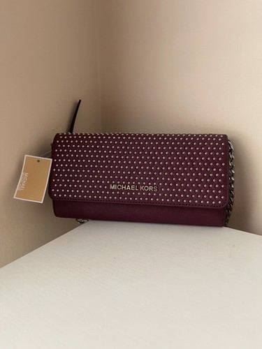 Michael Kors Leather Micro Studded Chain Crossbody Plum 35F7SD7C7L NEW - Picture 4 of 5