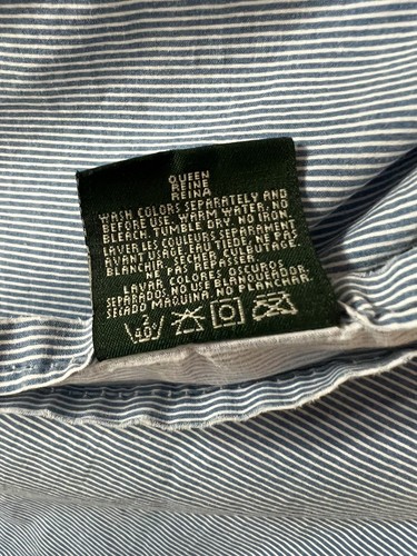 RALPH LAUREN Oxford Streifen BLAU & WEISS Queen Flaches Blatt USA Inlett - Bild 7 von 7