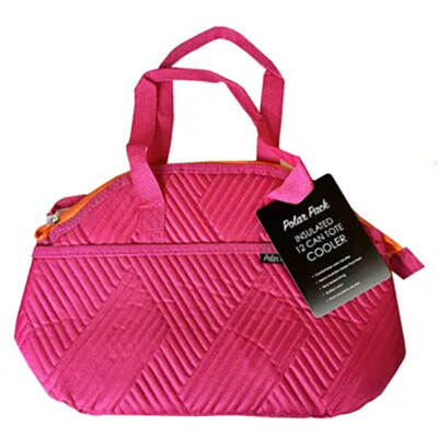 Kole Imports Polar Pack 12 Can Quilted Tote Bag Insulated Cooler in Pink/Orange