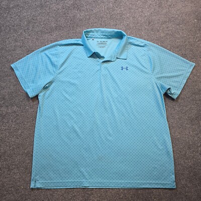Under Armour Shirt Mens 3XL Blue Polka Dot Performance Heat Gear Golf  Casual