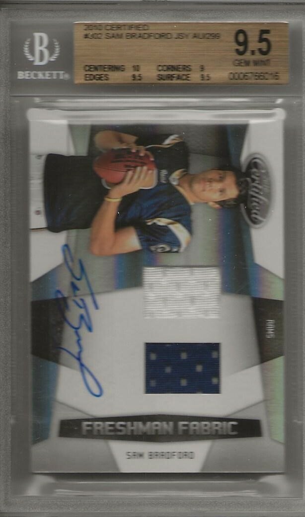 Sam Bradford St. Louis Rams 2010 CERTIFIED #302 JSY/AUTO 085/299 BGS GEM MINT 9.5 